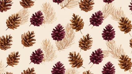 Seamless watercolor pattern with fir cones