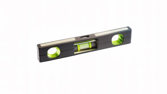 A spirit level tool with green vials for measuring horizontal alignment.