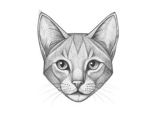 Hand drawn cat head isolated on transparent background with pencil drawing style