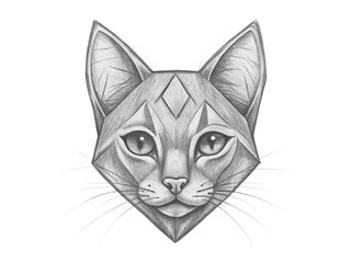 Hand drawn cat head isolated on transparent background with pencil drawing style