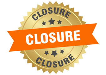 closure. closure round orange and gold label isolated on transparent background