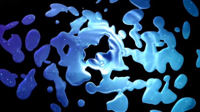 An abstract composition featuring amorphous shapes in shades of blue and white against a stark black backdrop, creating a dynamic and fluid visual effect 4k video