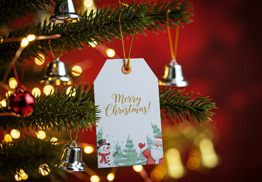 Hanging Christmas Tag Mockup