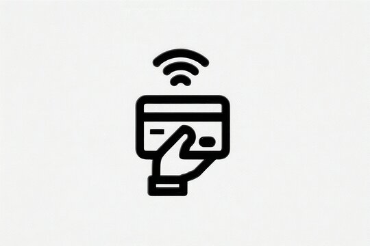 Simple vector icon of a hand holding a credit card with a wifi signal above - Powered by Adobe