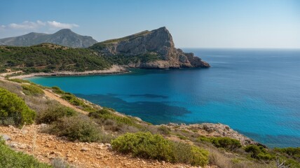 Obraz premium Beautiful view of cala mesquida beach in mallorca, spain, with turquoise water and cliffs