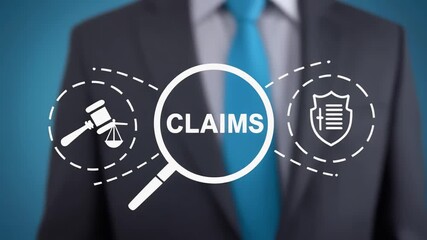 Business person using virtual touch screen presses the word CLAIMS. Insurance Claim Concept. Update personal information, registration claim document. Tax filing, report your income information. 4k - Powered by Adobe