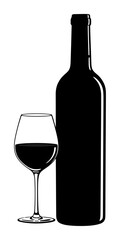 Elegant Wine Bottle and Glass Silhouette Vector Art - Minimalist Design
