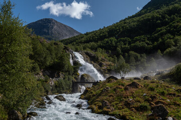 waterfall Kleivafossen fed by Briksdal Glacier.  Olden, Norway