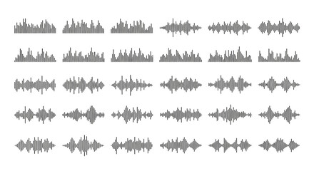Sound wave patterns collection for audio, music, and voice recording projects, illustration