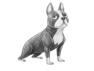 Charming boston terrier puppy sitting, a handdrawn sketch isolated on transparent background