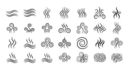 Fototapeta premium Versatile Vector Collection of Steam, Hot Vapor, and Smoke Icons – Abstract Line Art Symbols for Aroma, Warmth, and Evaporation Graphics