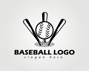 Baseball logo for a company business with a picture of three bats standing to prevent the ball from falling, to symbolize that the company business remains strong like the logo symbol.