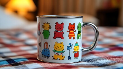 Colorful mug with whimsical cartoon creatures