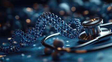 DNA helix entwined with stethoscope