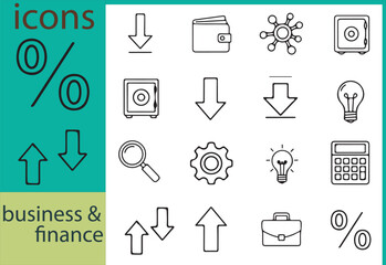 Collection of business and finance line icons representing various concepts isolated on white background