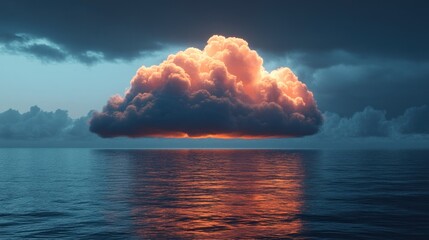 Fiery cloud over tranquil sea