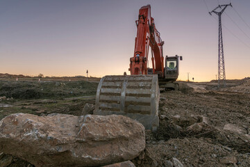 Heavy machinery for the construction of a road in Spain