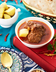 Traditional Thai Beef Massaman Curry with Potatoes and Roti Bread – Authentic Thai Cuisine