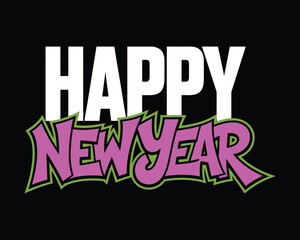 Happy New Year Graffiti Typography Text on Black Background