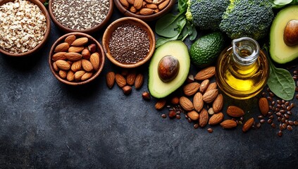 Healthy fats food sources almonds avocado seeds oil broccoli diet nutrition