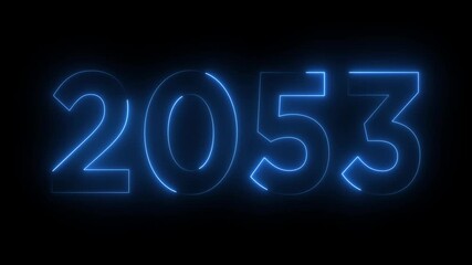 Glowing neon 2053 happy new year 2053 animated text new year on black background. Abstract 2053 neon text animation,