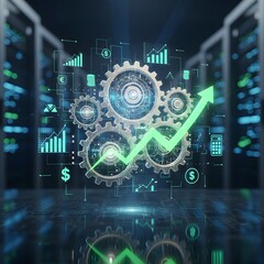 Obraz premium Financial Growth Engine: Interconnected Digital Gears Driving Business Success and Market Expansion