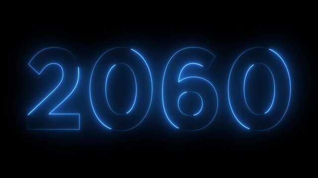 Glowing neon 2060 happy new year 2060 animated text new year on black background. Abstract 2060 neon text animation,