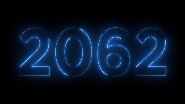 Glowing neon 2062 happy new year 2062 animated text new year on black background. Abstract 2062 neon text animation,
