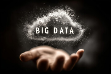 Hands showcasing big data with a cloud effect for modern technology themes
