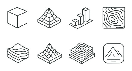 Geometric representation of 3d terrain models with grid patterns and topographic elements