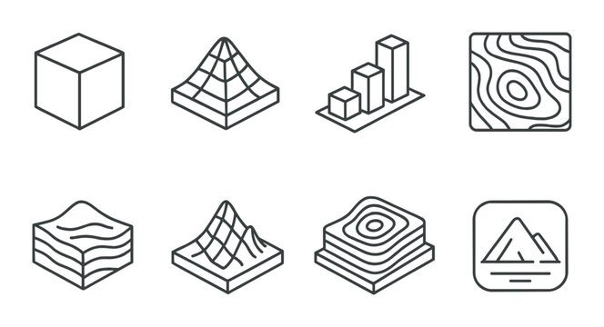 Geometric representation of 3d terrain models with grid patterns and topographic elements