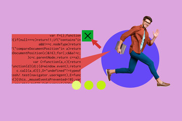 Collage of business man woman in front of abstract charts programming code symbolizing creative digital professions