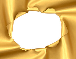 Torn gold paper background with central hole