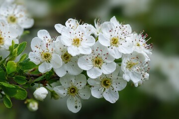 Obraz premium Hawthorne Flowers. Clean and Fresh Blooming Blossom in May Botanical Garden