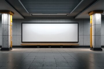 Horizontal Subway Billboard Mockup Frame in Underground Tube Station. 3D Rendering