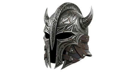 Fototapeta premium Detailed horned iron helmet for video game or role playing use isolated PNG with Transparent Background