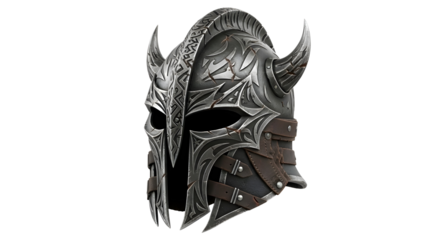 Detailed horned iron helmet for video game or role playing use isolated PNG with Transparent Background
