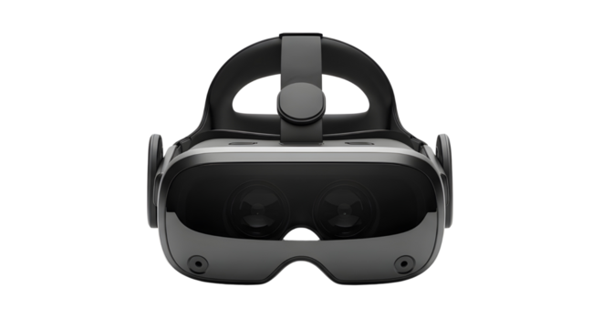 Black virtual reality headset for gaming and entertainment isolated PNG with Transparent Background