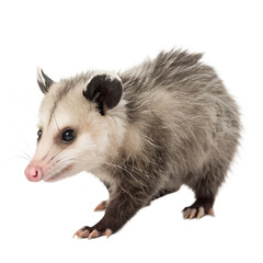 A north american opossum walking on a transparent background