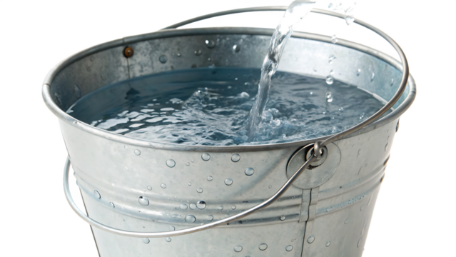 Bucket full of water, a treasury holding the moisture cut out on PNG. AI GENERATED.