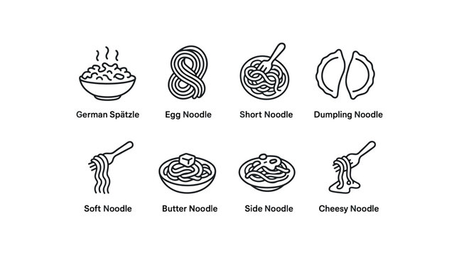simple outline stroke icon isolated on white background german spaetzle pasta egg noodle short noodle dumpling noodle soft noodle butter noodle side noodle cheesy noodle