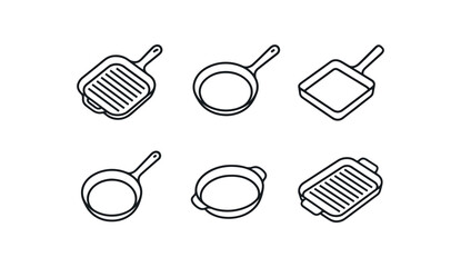 simple outline stroke icon isolated on white background cast iron grill pan ridged base nonstick pan pan stovetop pan searing pan oven safe pan steak pan