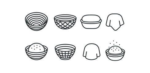 simple outline stroke icon isolated on white background round proofing basket wicker bowl dough liner rising basket rattan bowl cloth cover flour dusted bread fermenter