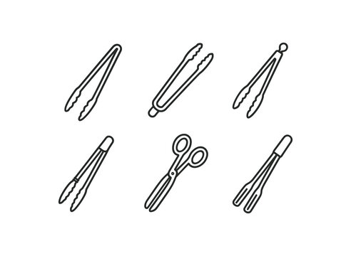 simple outline stroke icon isolated on white background stainless bbq tongs grilling tong locking tong spring tong scissor tong meat tong handle tong cooking tong