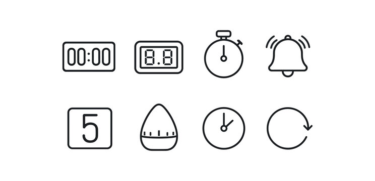 simple outline stroke icon isolated on white background digital timer clock lcd display stopwatch button alarm beeper countdown unit kitchen timer second hand reset dial