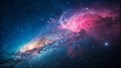 Fototapeta premium A breathtaking view of the Andromeda galaxy showcasing brilliant pink and blue hues against a backdrop of countless stars. This cosmic scene captures the vastness of the universe