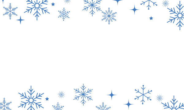 Elegant blue   snowflake border flakes and stars on a transparent background