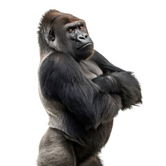 Obraz premium A gorilla standing with arms crossed on a transparent background, isolated on transparent background