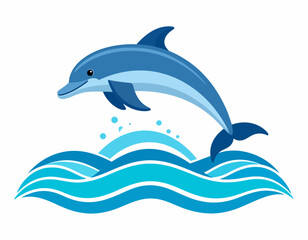 Fototapeta premium Dolphin leaping from ocean waves in a playful aquatic scene, vibrant illustration