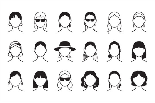  Collection of diverse faceless female portraits in a minimalist sketch style